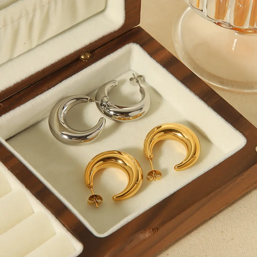 1 Pair Simple Style  C Shape Stainless Steel 18K Gold Plated Women's Stud Earrings h5 